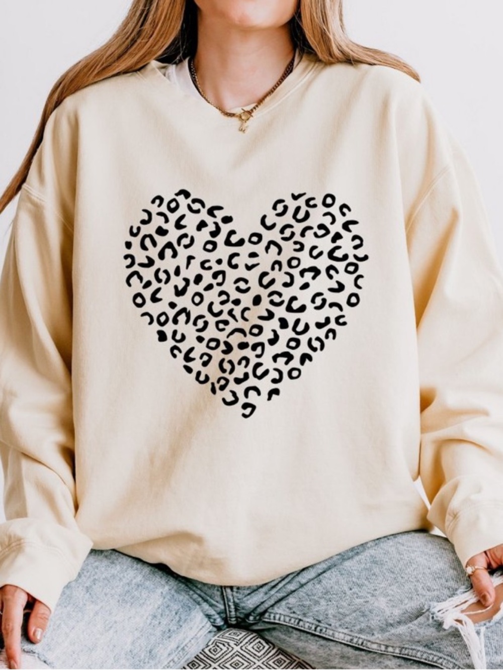 Ivory Leopard Heart Graphic Sweatshirt